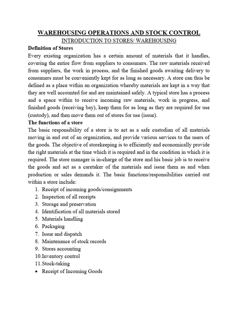Warehousing and stock control pdf warehouse inventory