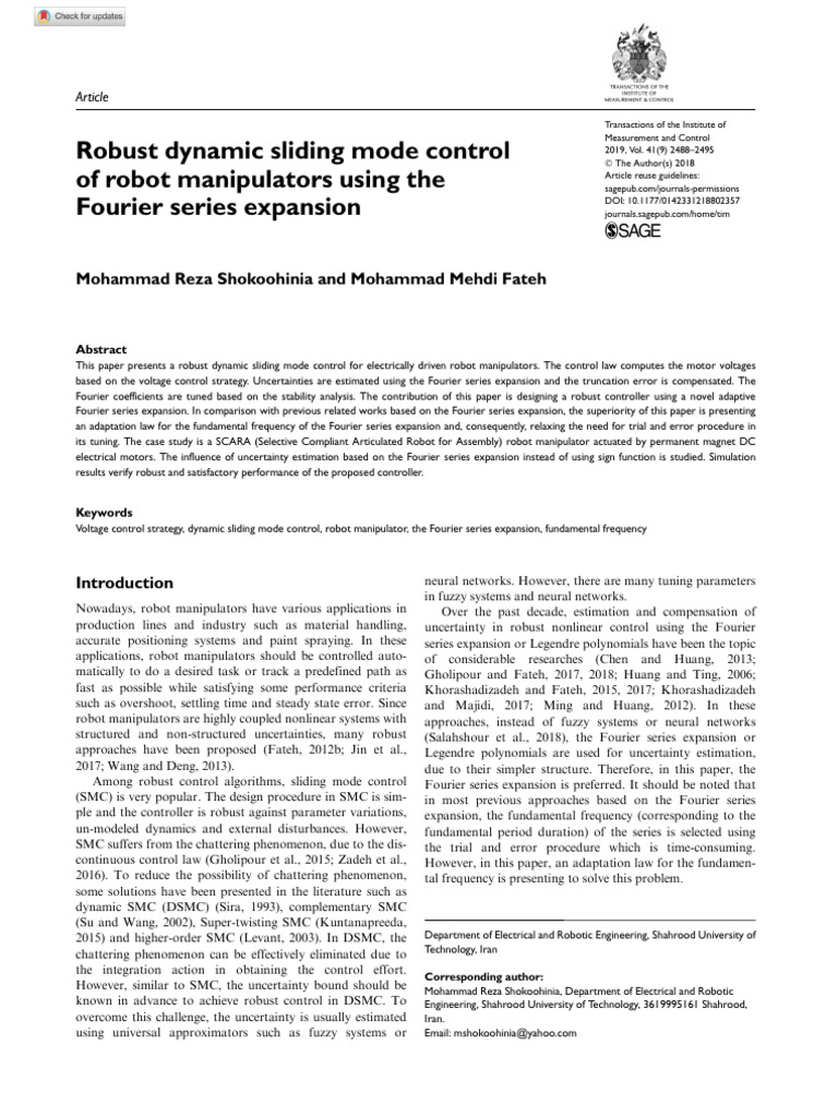 Robust Control for Robot Manipulators | PDF | Control Theory | Fourier ...