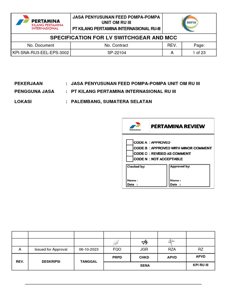 Kpi Sna Ru3 Eel Eps 3002 A Specification For Lv Switchgear And Mcc
