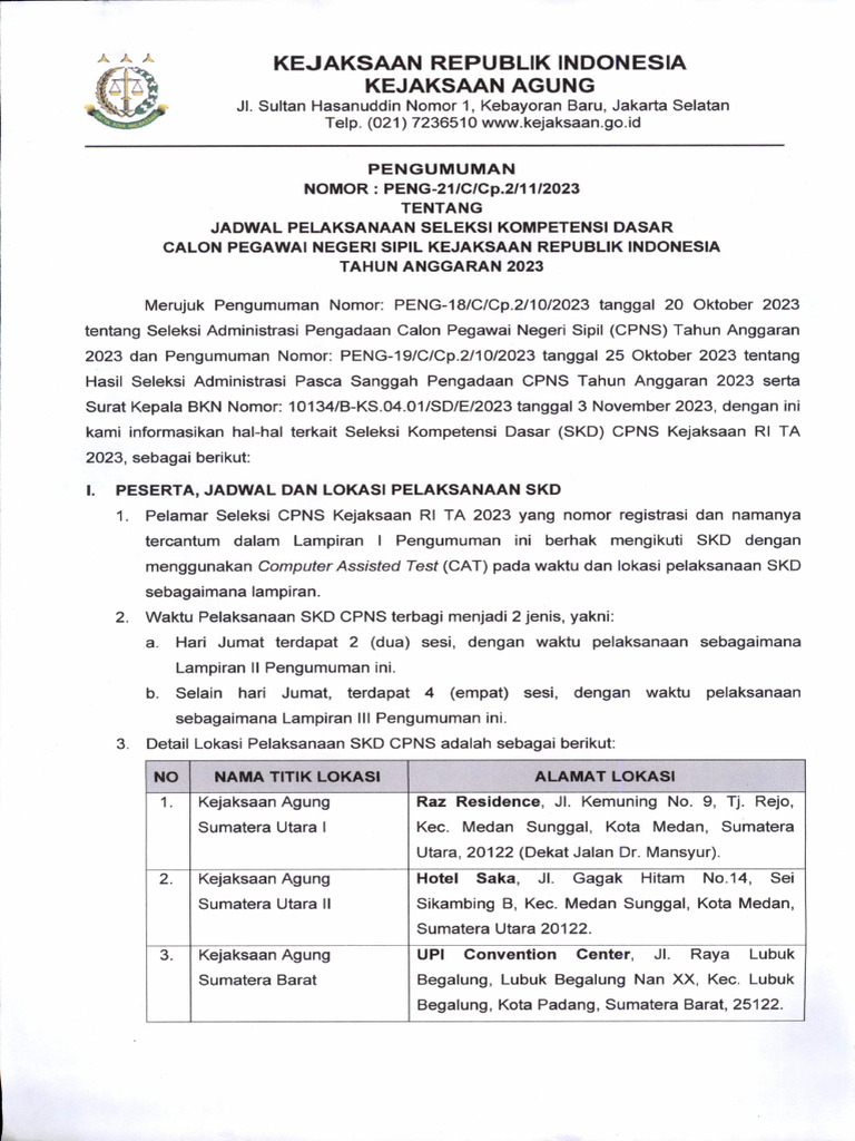 Jadwal skd cpns kejaksaan sesi ii pdf