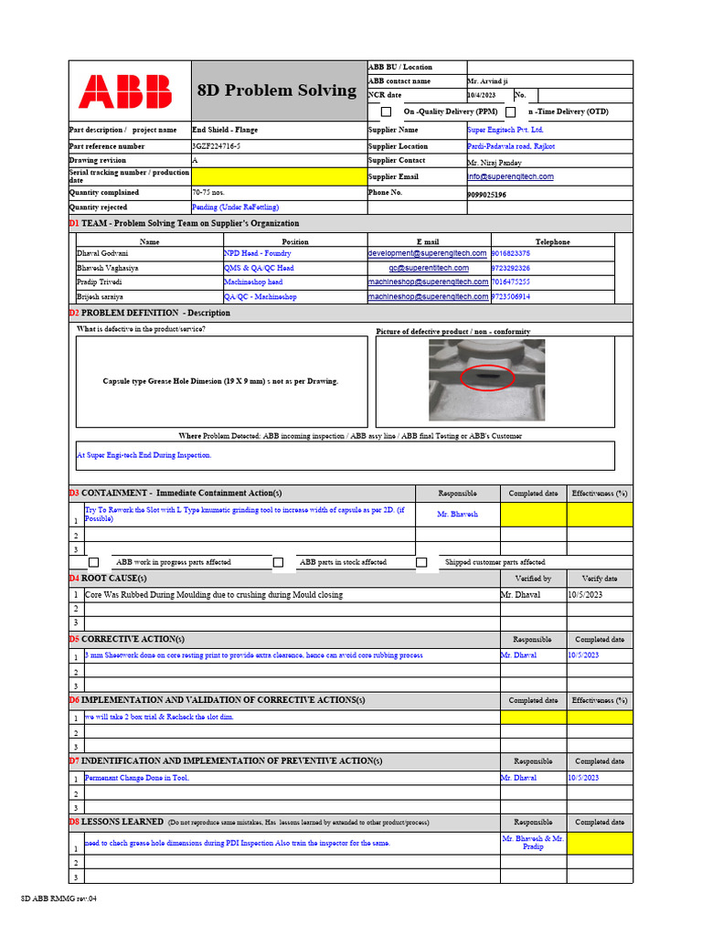 8D Report: Defect Analysis & Actions | PDF