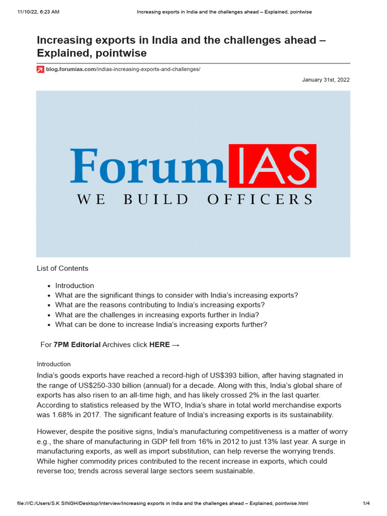 Increasing Exports In India And The Challenges Ahead Explained