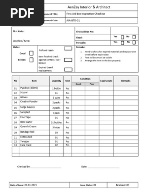 First Aid Checklist Form