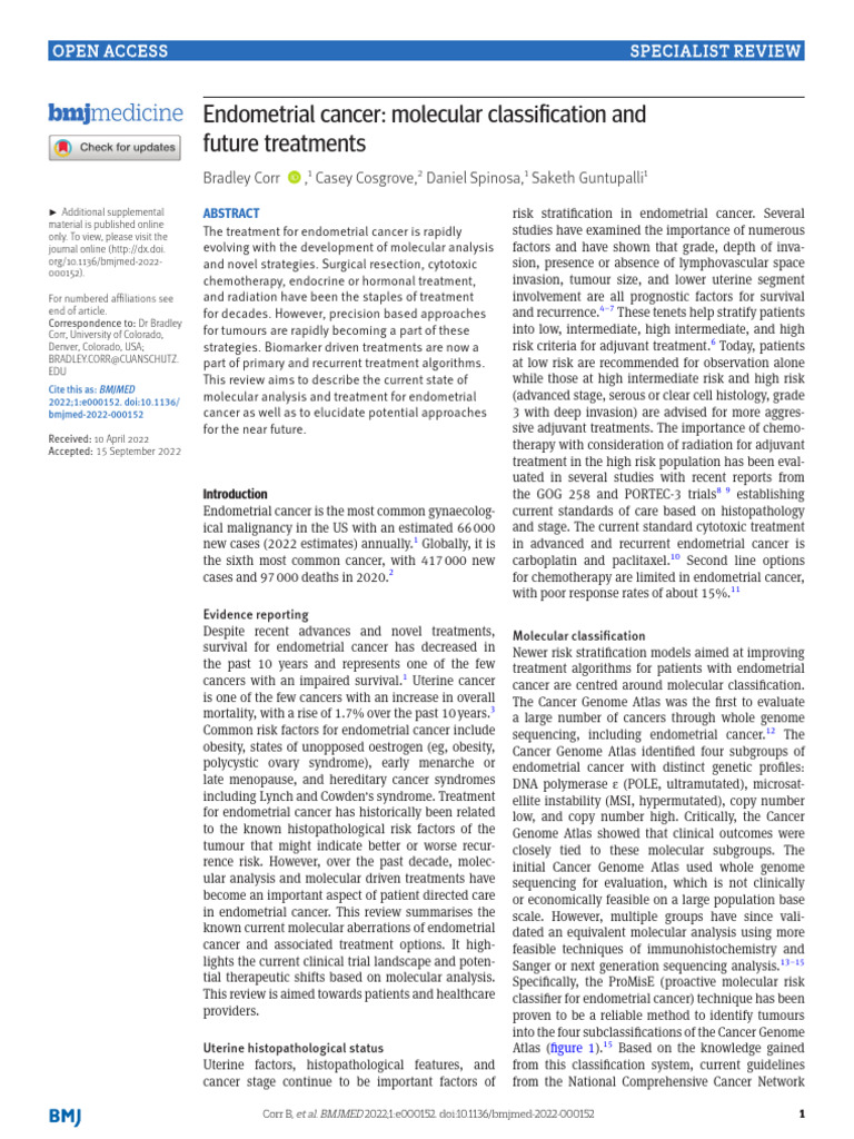 Endometrial Cancer Molecular Classification and Fu | PDF | Cancer ...