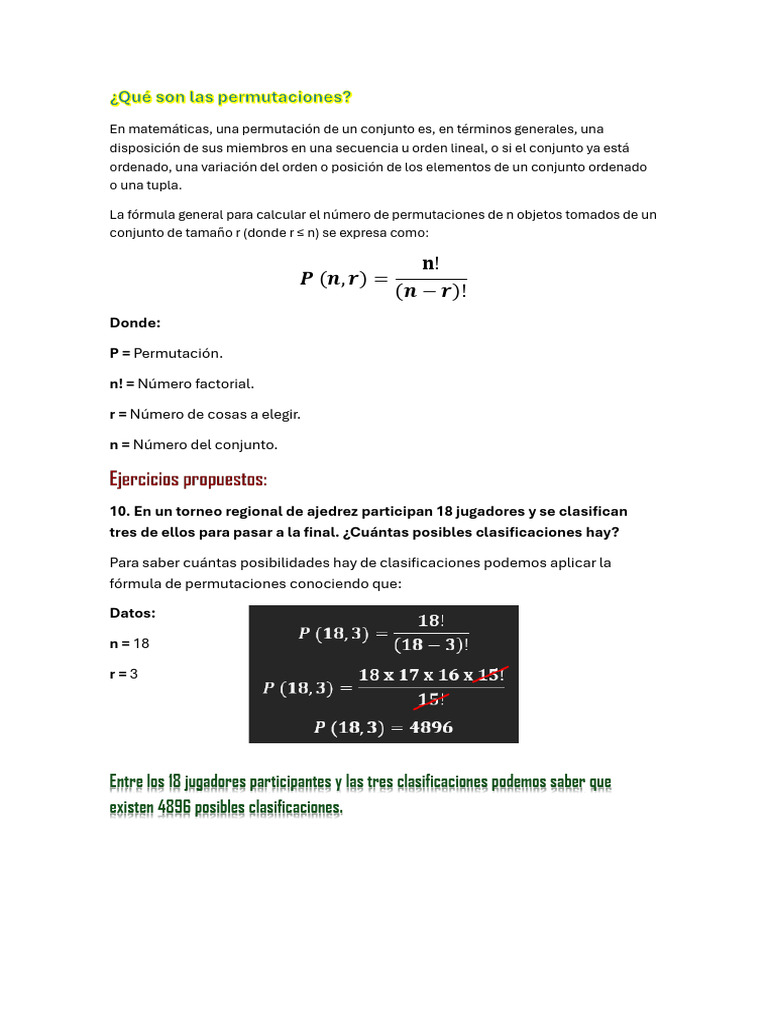 Permutaciones, Variaciones y Combinaciones Matemáticas | PDF ...