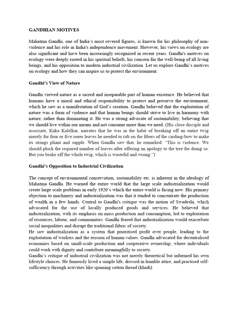 Gandhian Motives | PDF | Mahatma Gandhi | Environmentalism