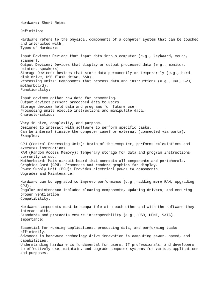 Hardware Short Notes | PDF