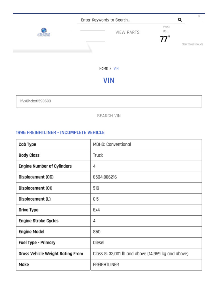 1996 Freightliner Incomplete Vehicle Specs | PDF | Truck | Land Vehicles