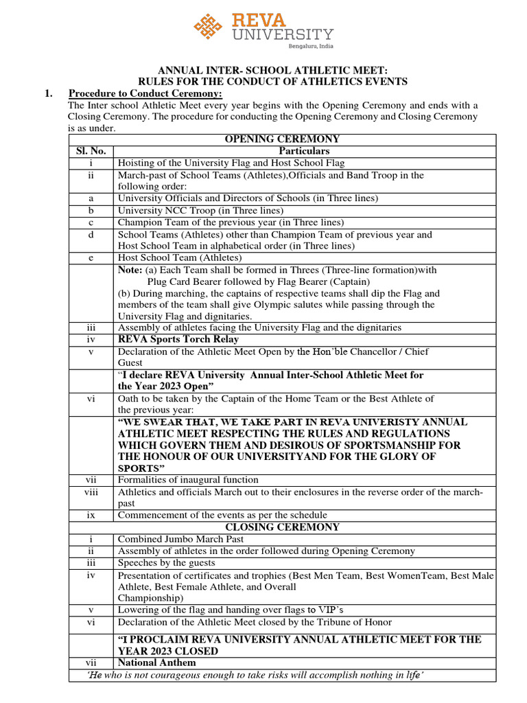 Annual Inter-School Athletic Meet Rules | PDF | Olympic Games | Multi ...