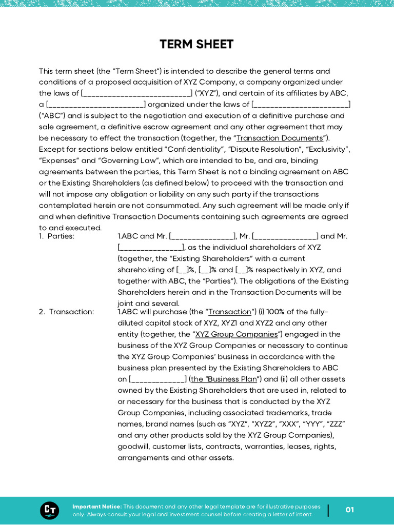 CT-Term-Sheet-2 | PDF | Mergers And Acquisitions | Debt