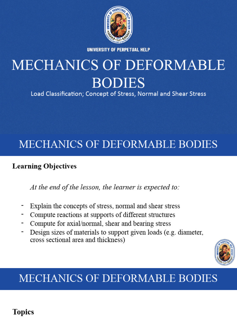 Load Classification in Deformable Bodies | PDF | Stress (Mechanics) | Force