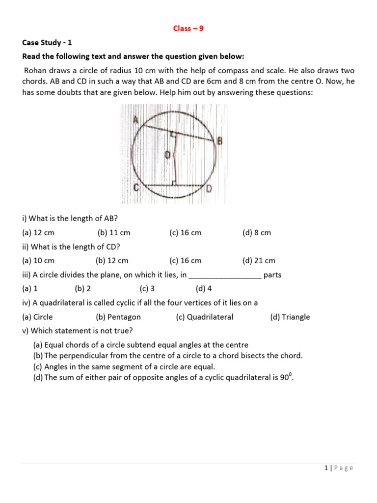 Case Study Of Circle Class 9 Pdf Circle Geometric Shapes