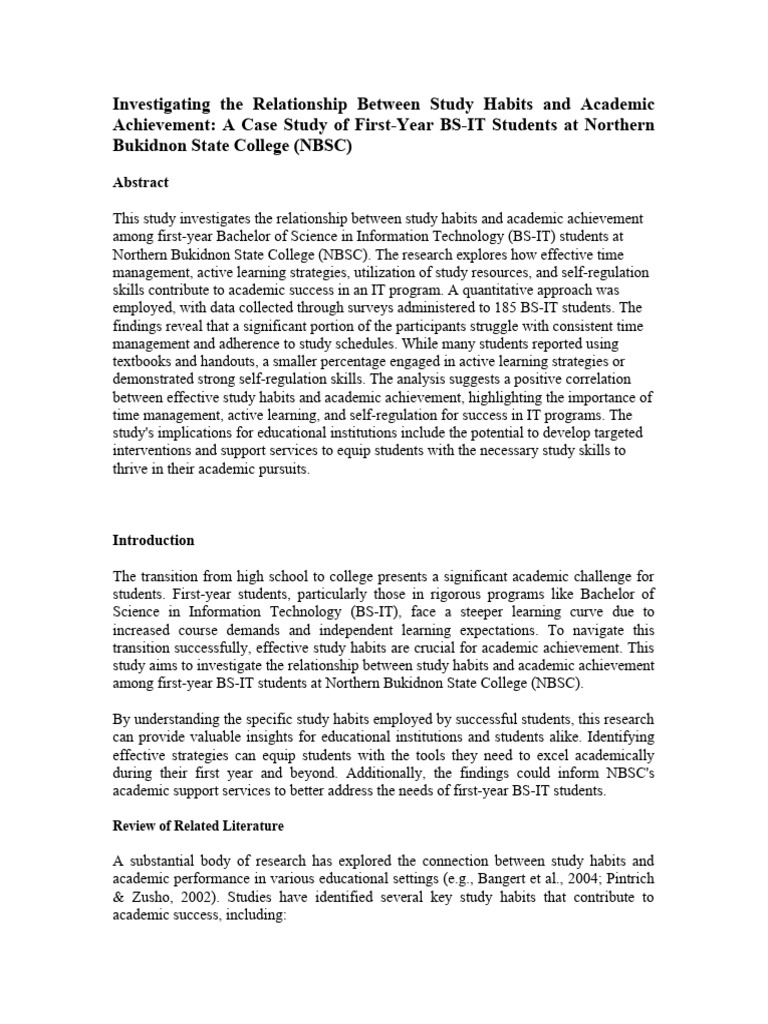 Study Habits and Academic Success in BS-IT | PDF | Survey Methodology ...