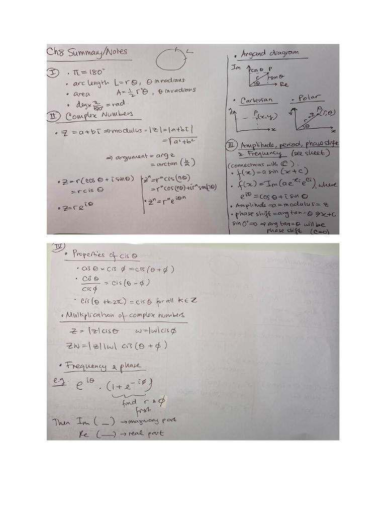 Ch8 Summary Notes Complex Numbers | PDF