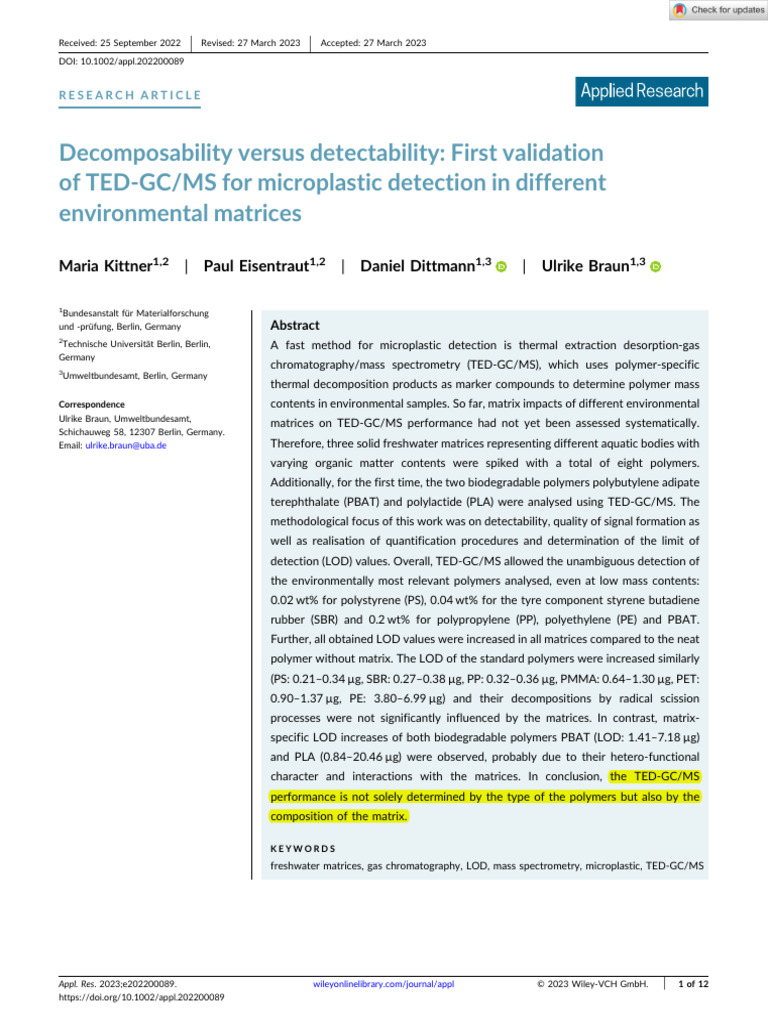 TED-GC/MS Validation for Microplastics | PDF | Gas Chromatography ...