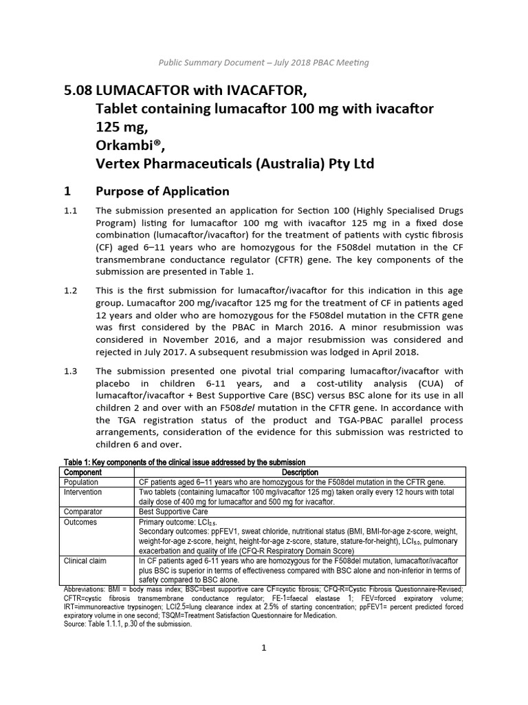 Lumacaftor Ivacaftor Age 6 11 PSD July 2018 | PDF | Medical Specialties ...