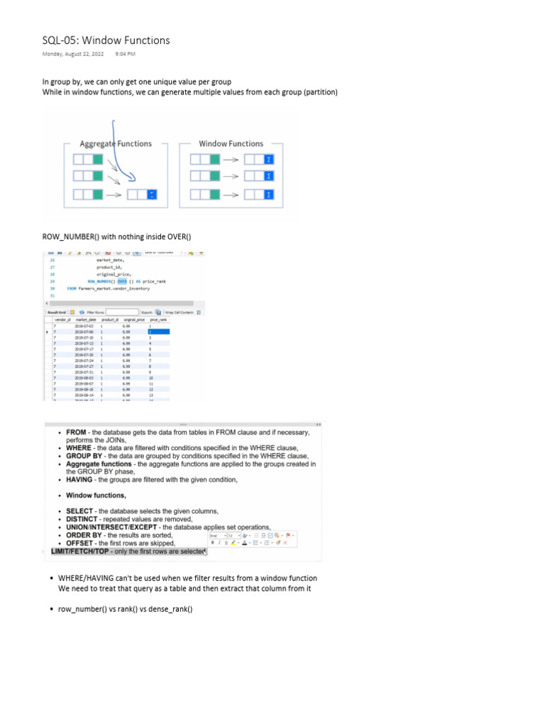 Window Functions SQL | PDF | Data Management | Databases