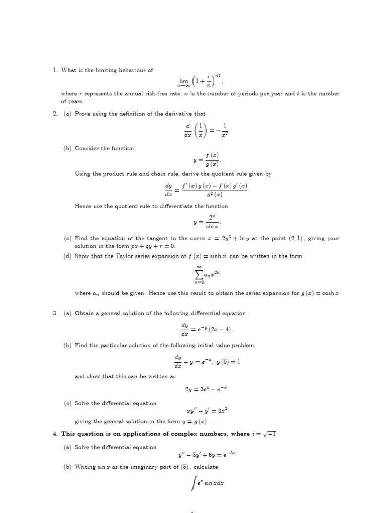 CQF Math Primer Overview | PDF | Equations | Complex Analysis