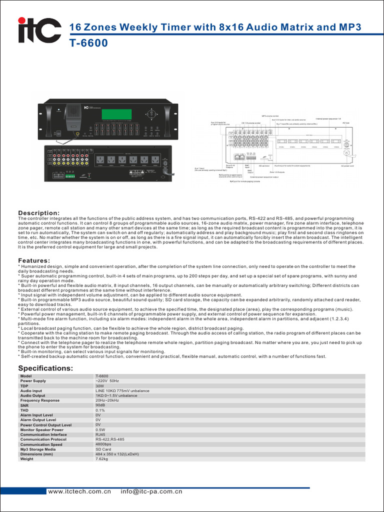 16-Zone Audio Timer & Matrix Controller | PDF | Input/Output | Broadcasting