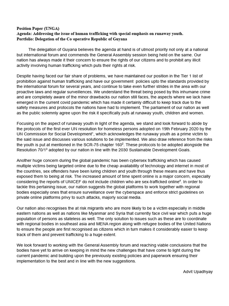 Position Paper (Guyana) | PDF | United Nations General Assembly | Human ...