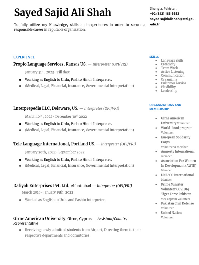 Interpreter Experience and Skills Summary | PDF