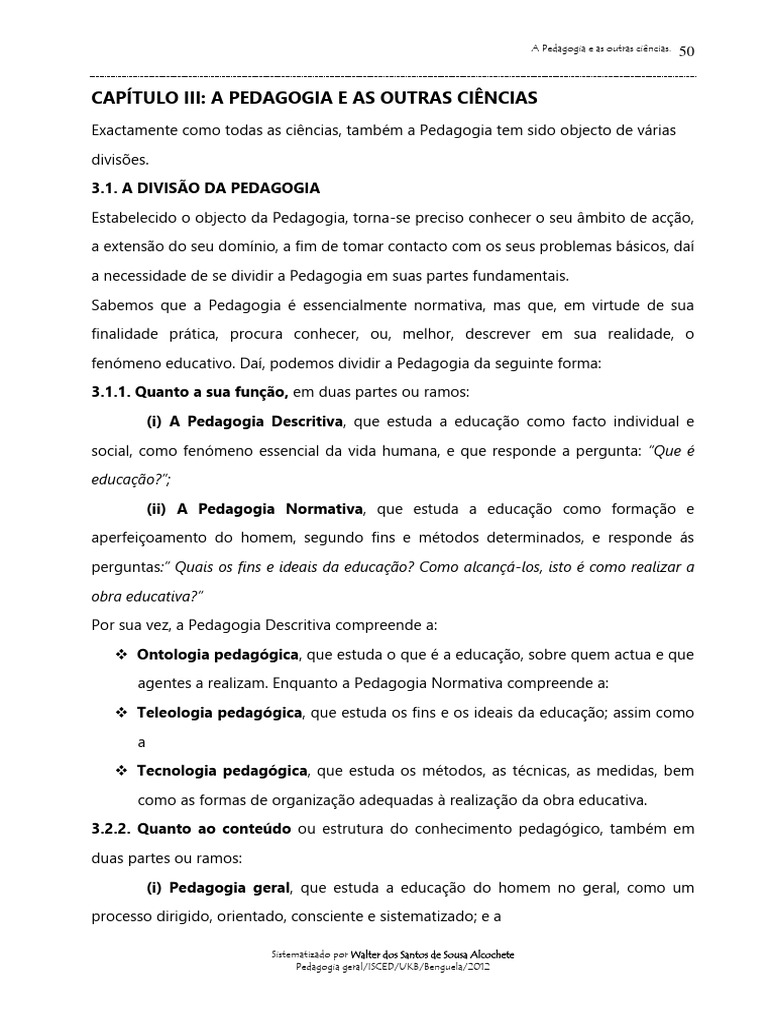 Divisões da Pedagogia e suas Ciências | PDF | Pedagogia | Science