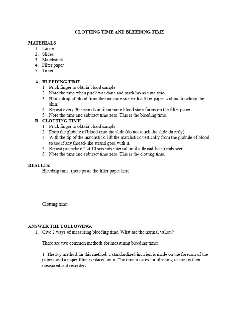 Cardiovascular Physiology Bleeding and Clotting Time | PDF ...