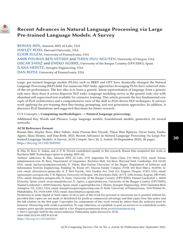 Recent Advances in Natural Language Processing Via Large Pre-Trained ...