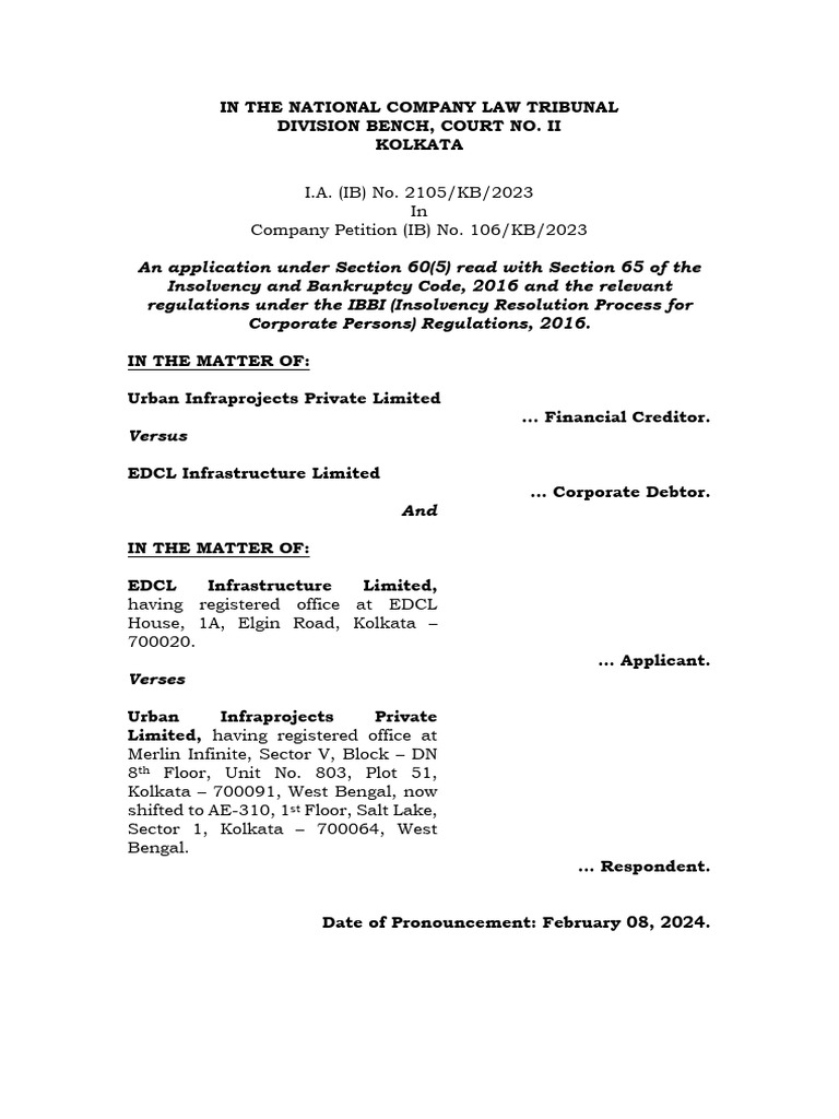 EDCL Infrastructure's Bankruptcy Challenge | PDF | Bankruptcy | Arbitration
