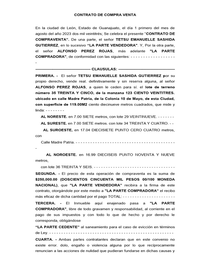 Contrato de Compraventa | PDF | Derecho civil (sistema legal) | Ley común