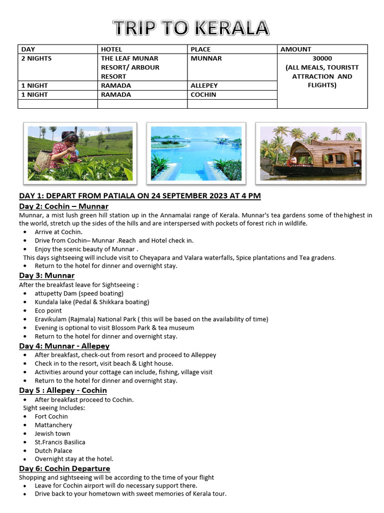 Kerala Hill Station Tour Itinerary | PDF