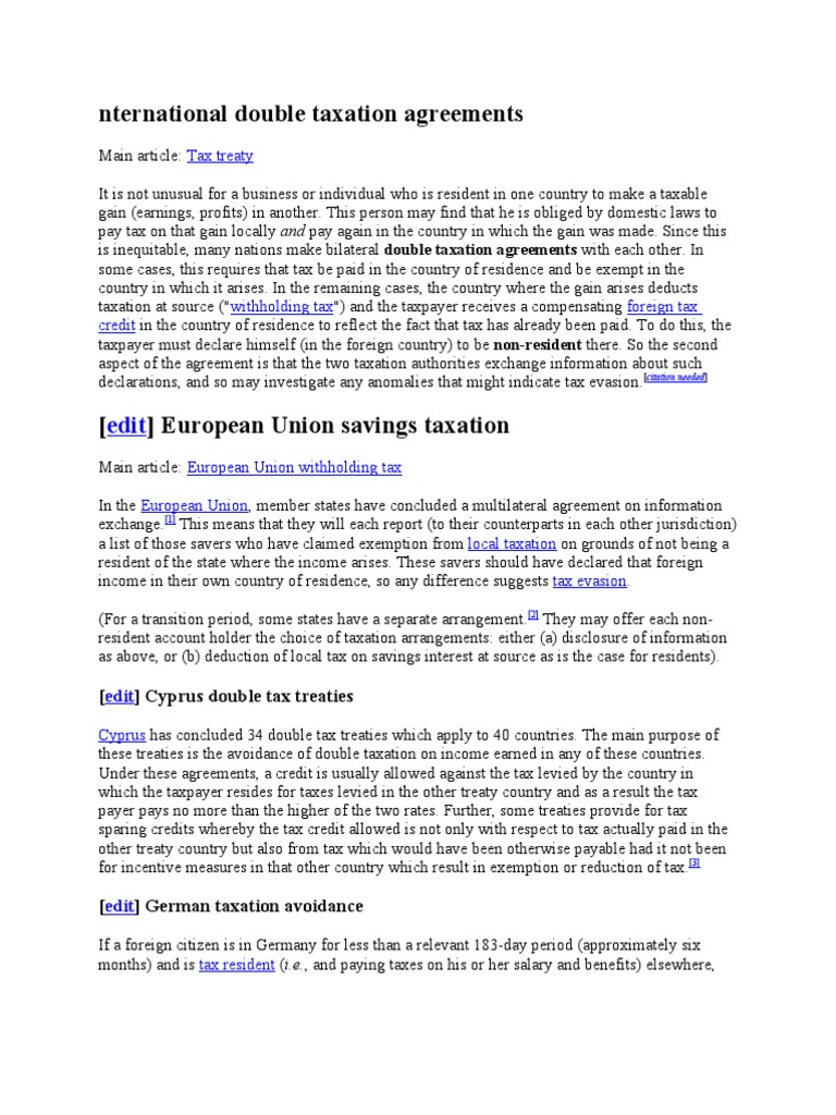 International Double Taxation Agreements | PDF | Double Taxation ...
