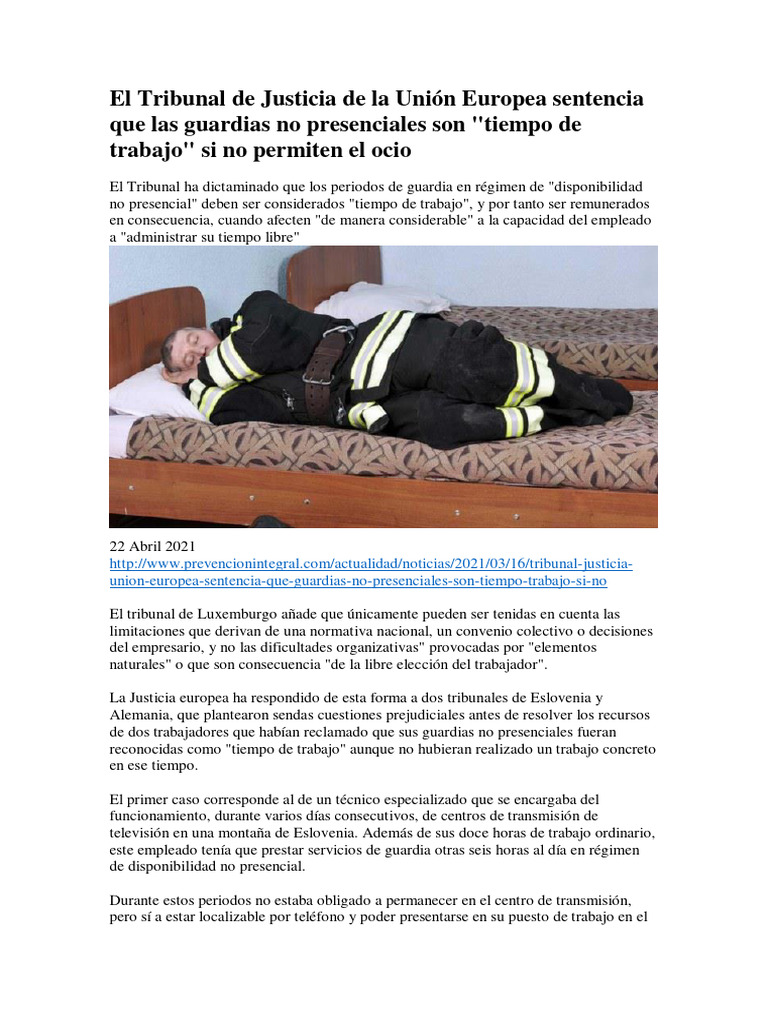 El Tribunal de Justicia de La Unión Europea Sentencia Que Las Guardias ...