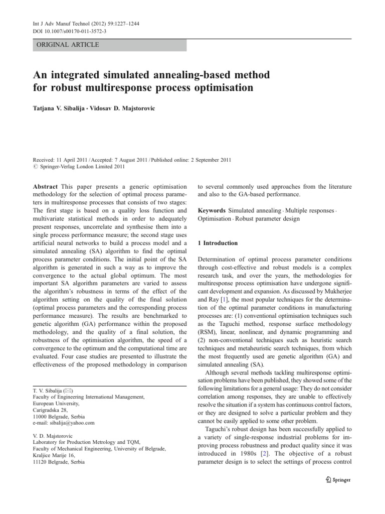 An Integrated Simulated Annealing-Based Method For Robust Multiresponse ...