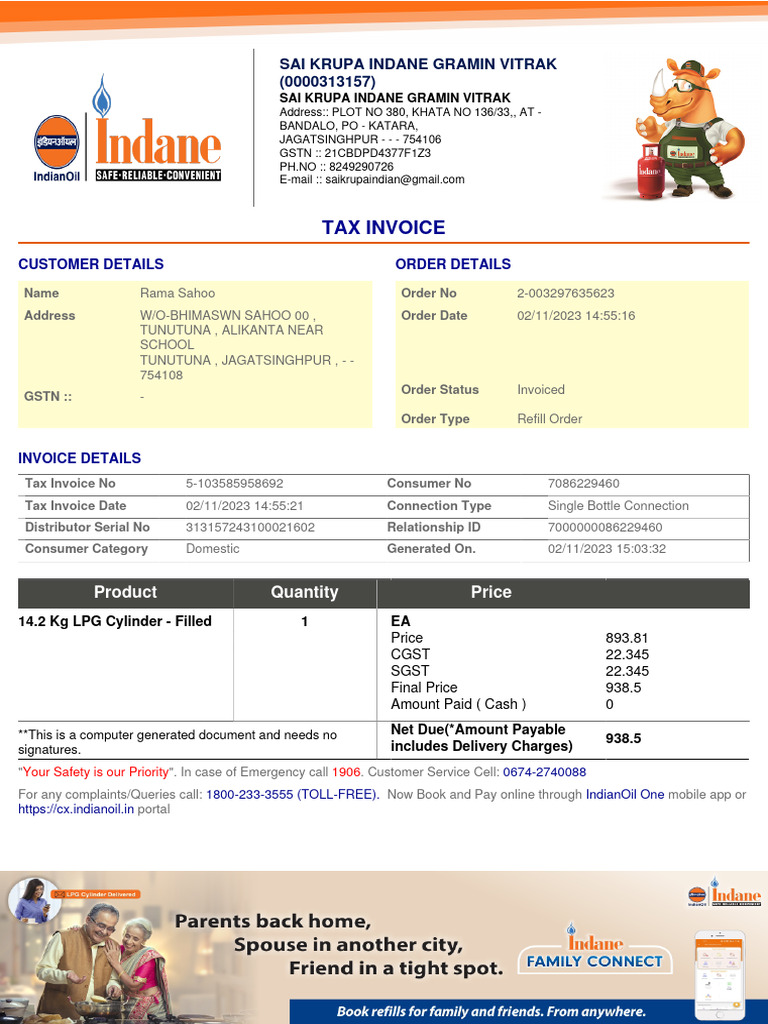 Invoice 231102 151325 | PDF | Liquefied Petroleum Gas | Insurance