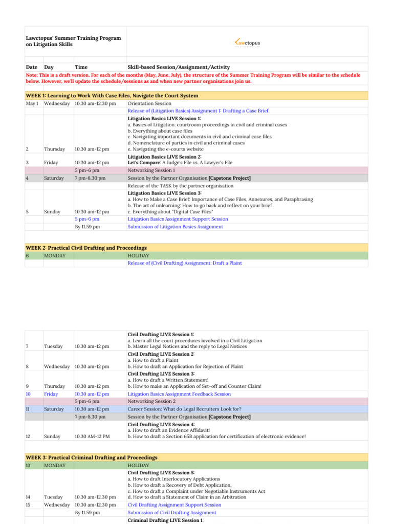 Lawctopus Summer Training Program | PDF | Lawsuit | Separation Of Powers