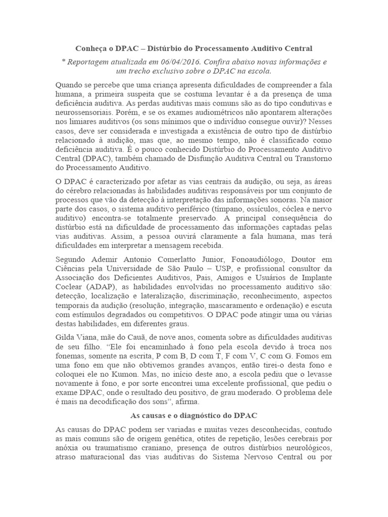 Conheça o DPAC | PDF | Perda de Audição | Audição