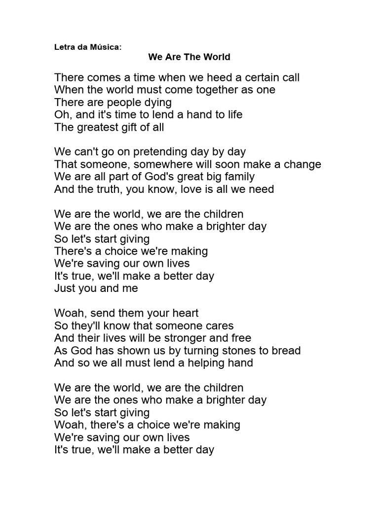 We Are The World Lyrics Analysis | PDF | Religion & Spirituality ...