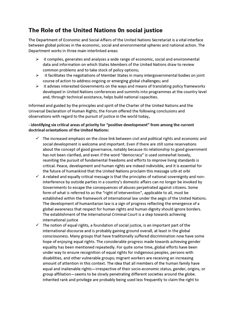 UN's Role in Promoting Social Justice | PDF | Social Equality | United ...