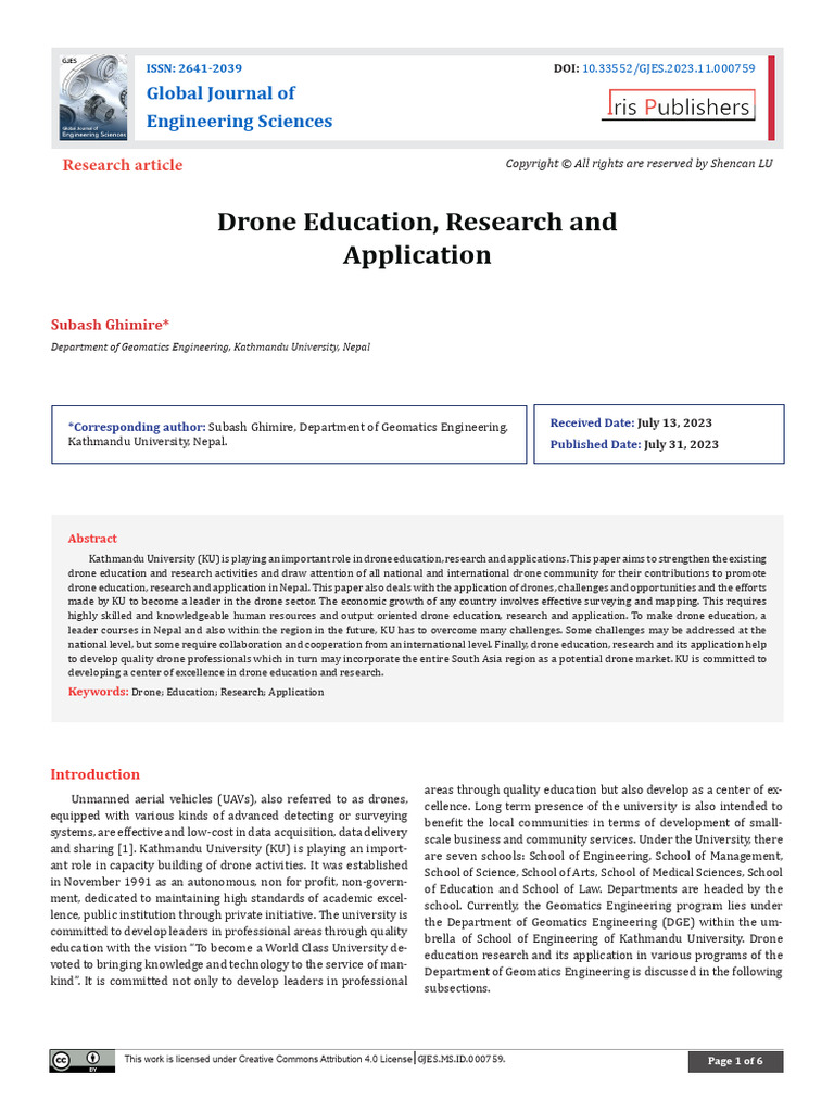 Drone Education, Research and Application | PDF | Unmanned Aerial ...