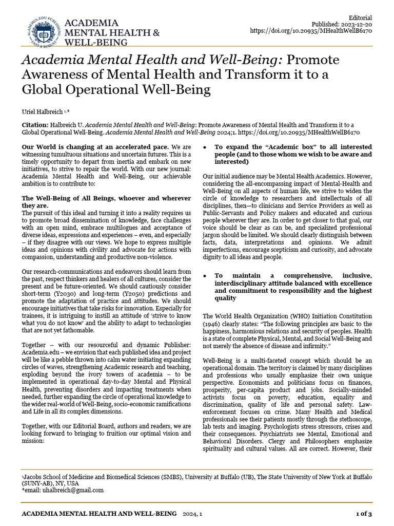 Academia Mental Health and Well Being PR | PDF | Mental Health | Well Being