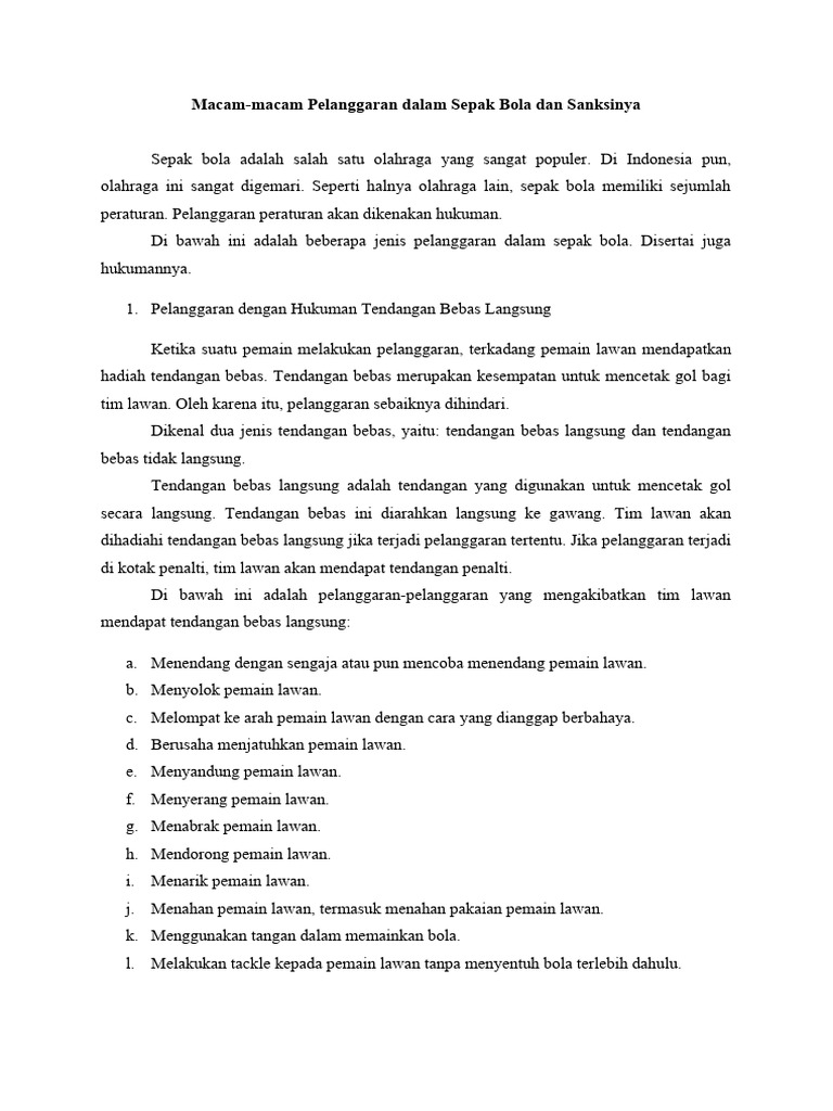 Macam macam pelanggaran sepak bola pdf