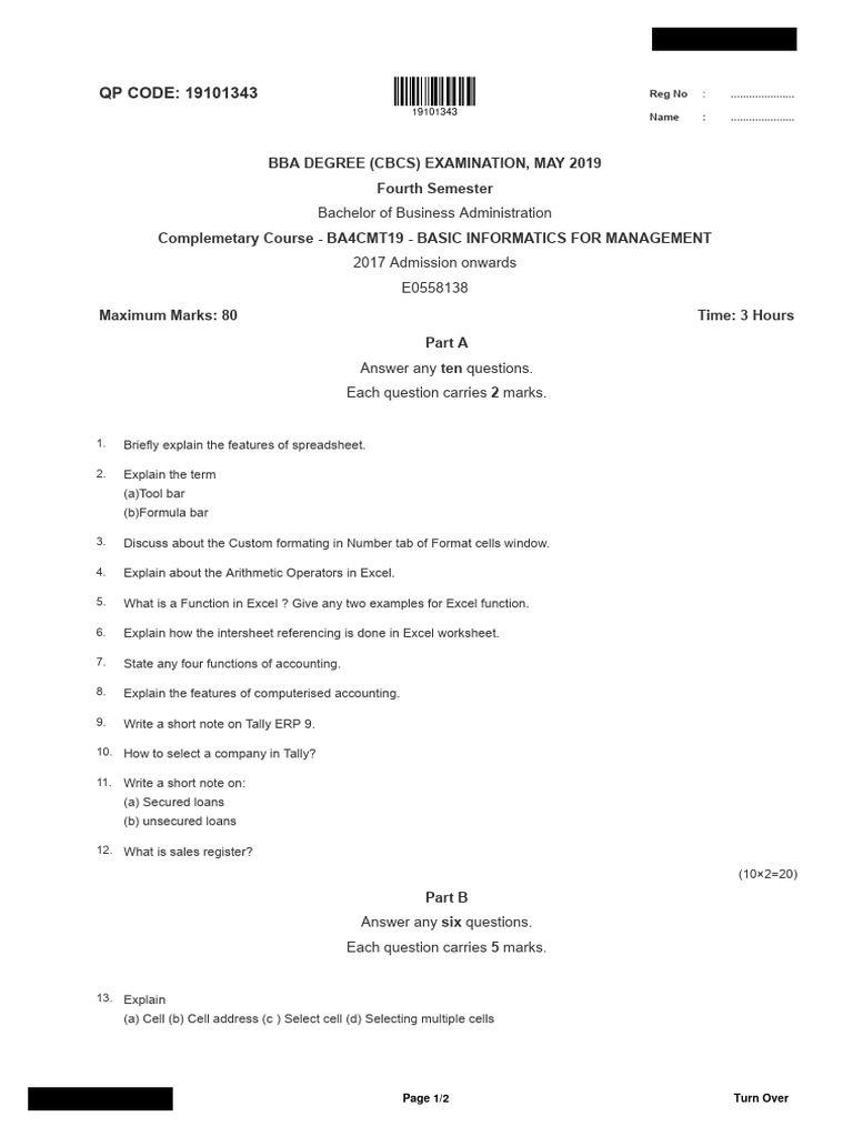 Bba 4 Sem Basic Informatics For Management 19101343 May 2019 | PDF ...