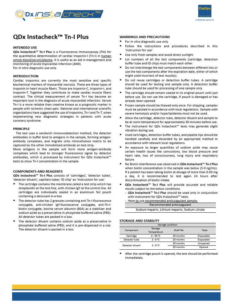 QDX Instacheck Tn-I Plus | PDF | Medical Specialties | Clinical Medicine