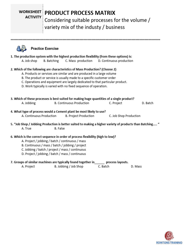 Product Process Matrix Questions | PDF | Mass Production | Secondary ...