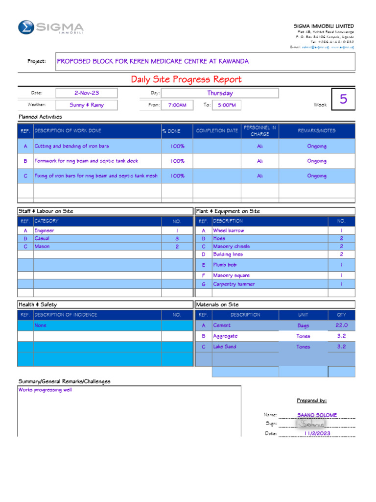 Daily Progress Status & Materials MGT Report 32 | PDF | Building ...