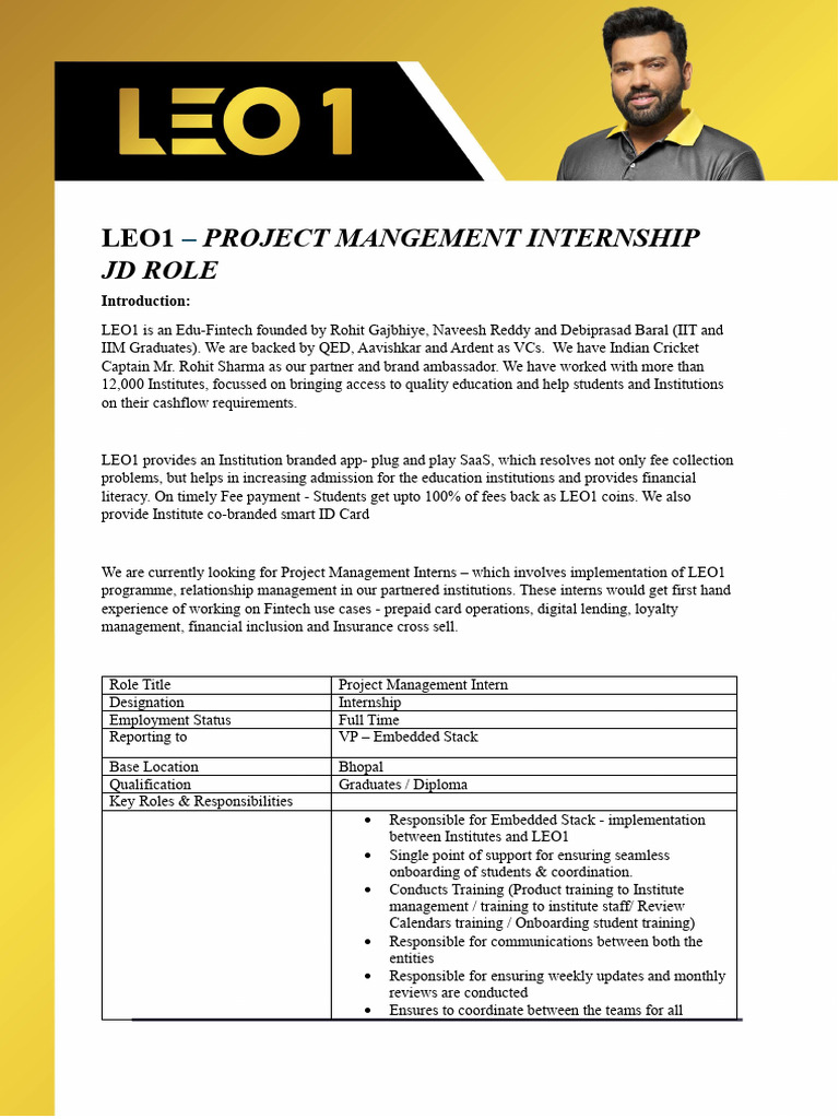 Project Management Internship at LEO1 | PDF | Business