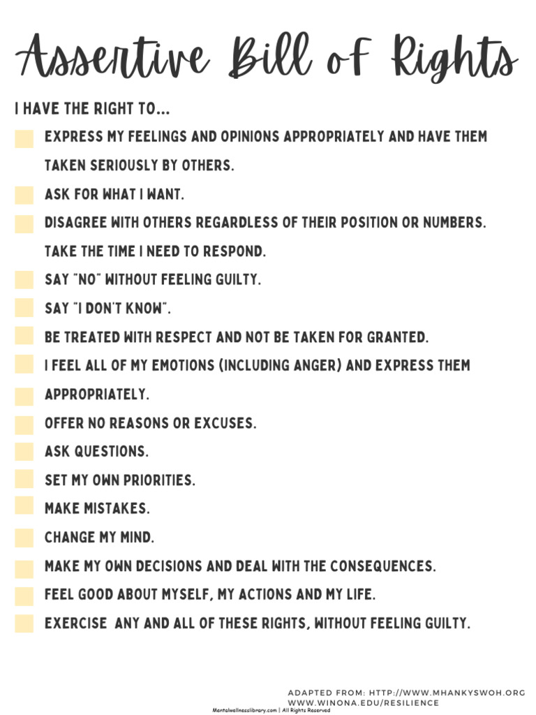 Assertive Bill of Rights for Wellness | PDF | Lifestyle