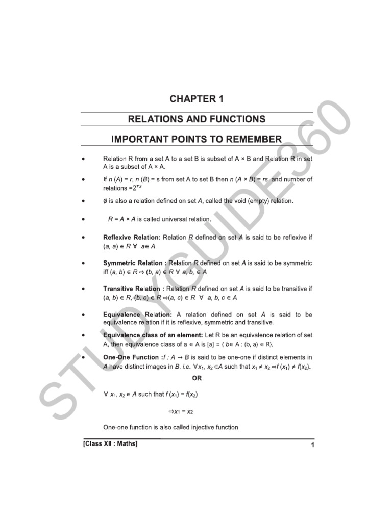 Class 12 Maths Chapter 1 Notes | PDF | Mathematical Concepts ...