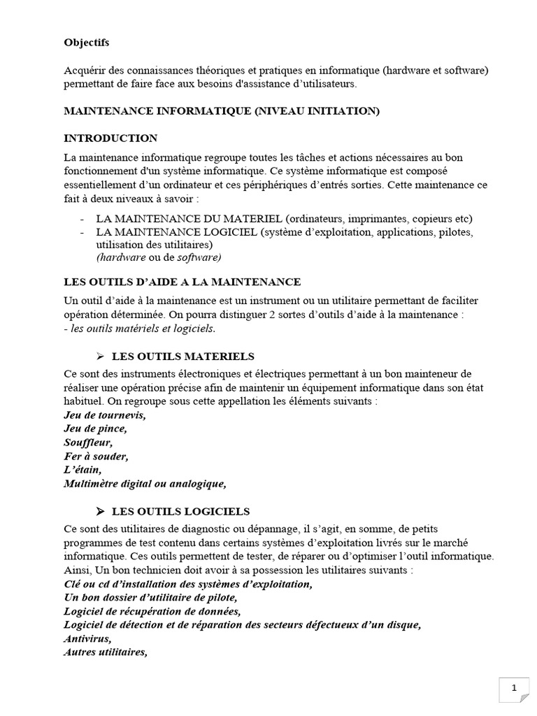 Outils et Techniques de Maintenance Informatique | PDF | Système d ...